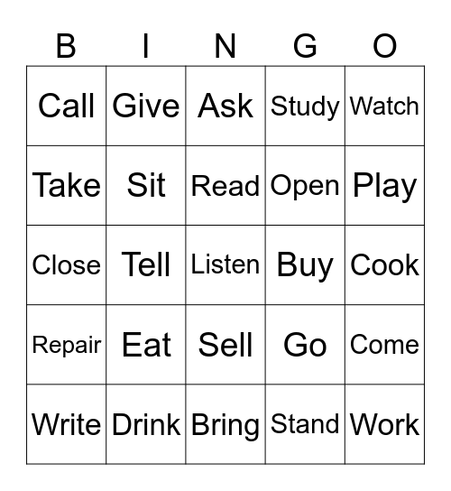 Verbs AE Bingo Card
