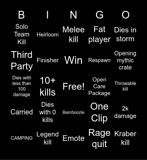 Apex legend Bingo Card