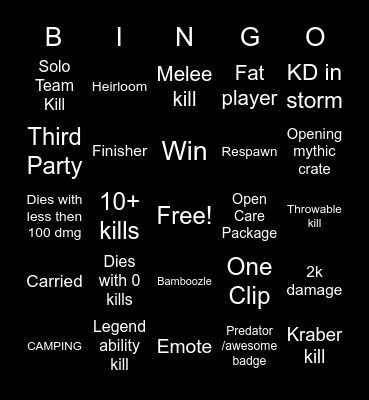 Apex legend Bingo Card