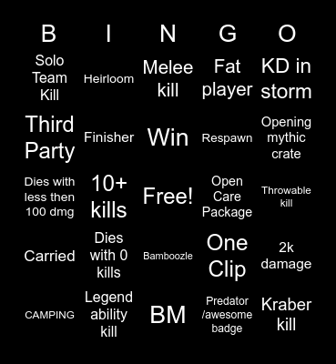Apex legend Bingo Card