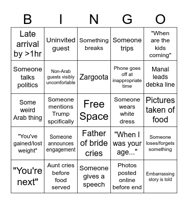 Wedding Bingo Card