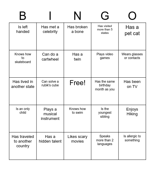 Human Bingo Card