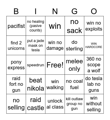 dead rails Bingo Card