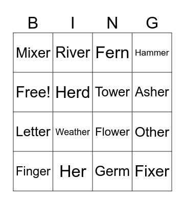 ER sounds Bingo Card
