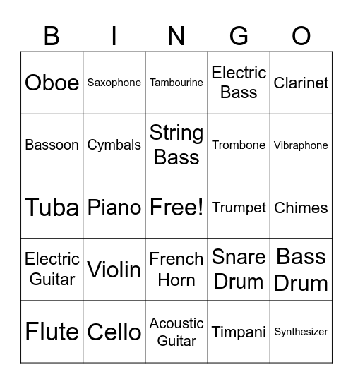 Instrument Bingo Card