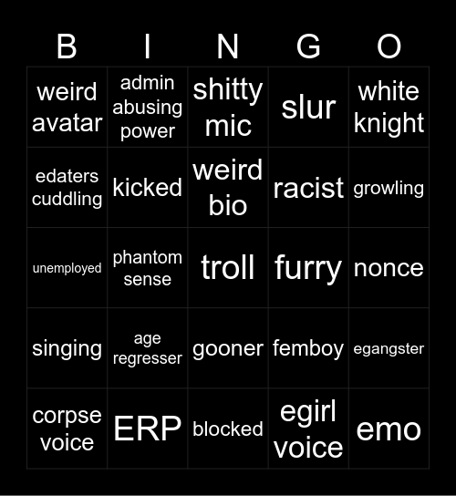 VR CHAT BINGO Card