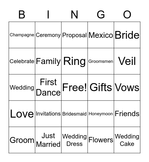 Erin's Bridal Shower  Bingo Card