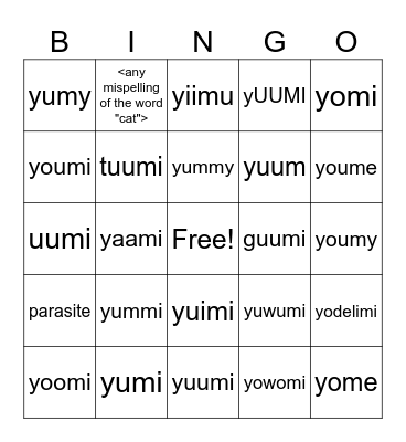 Spelling Kaboomy! Bingo Card