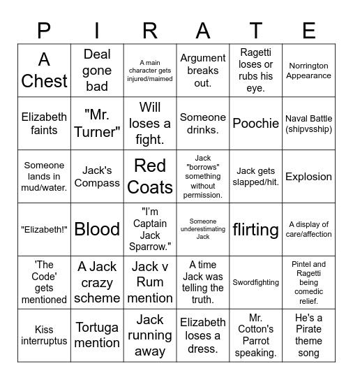 Pirates of the Caribbean Bingo Card