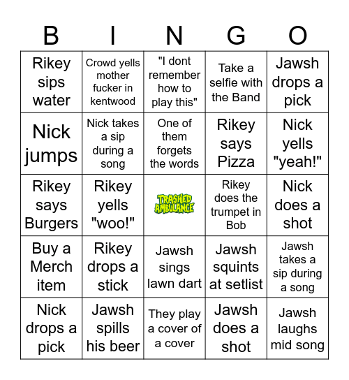 Trashed Ambulance Bingo Card