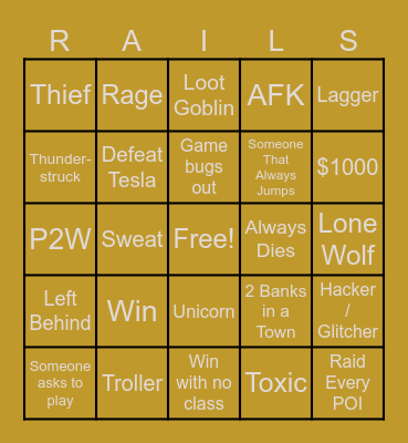 Dead Rails Bingo Card