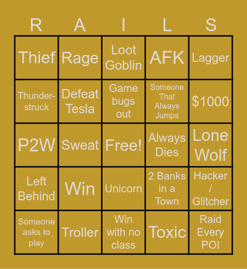 Dead Rails Bingo Card