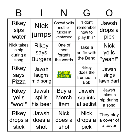 Trashed Ambulance Bingo Card