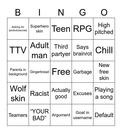 Untitled Bingo Card