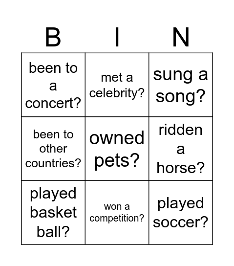 Have you ever... Bingo Card