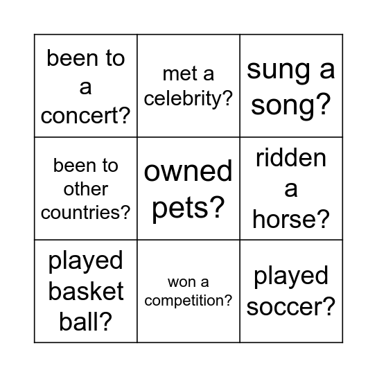Have you ever... Bingo Card