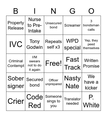 Magistrate Bingo Card