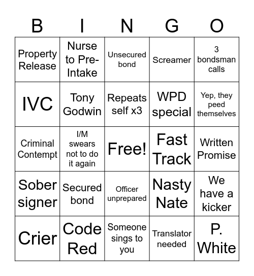 Magistrate Bingo Card