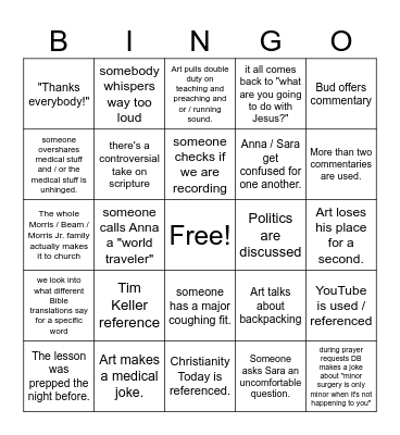 4G Bingo - Dr. Morris Version Bingo Card