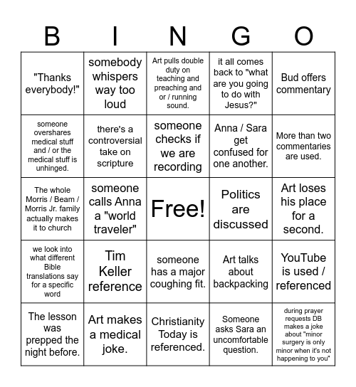 4G Bingo - Dr. Morris Version Bingo Card