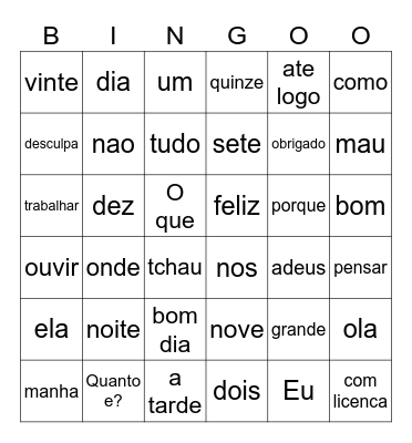 Portuguese Bingo Card