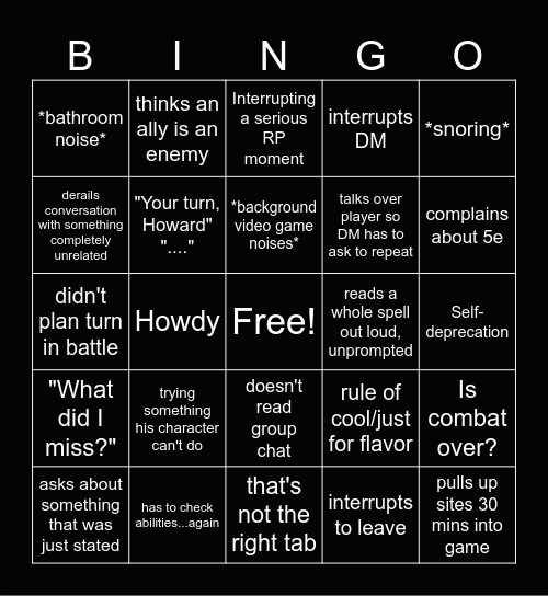 D&D Bingo Card