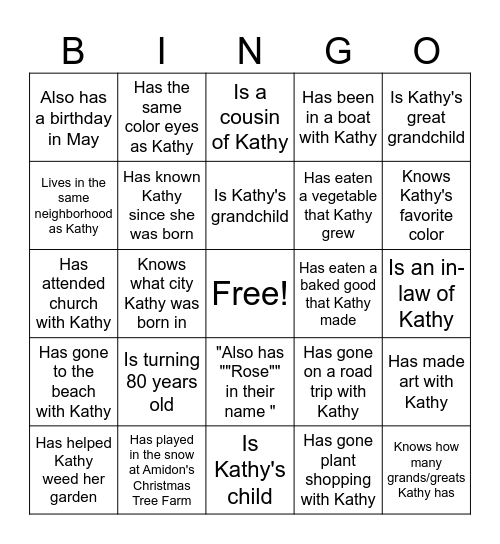 Kathy’s Birthday Bash! Bingo Card