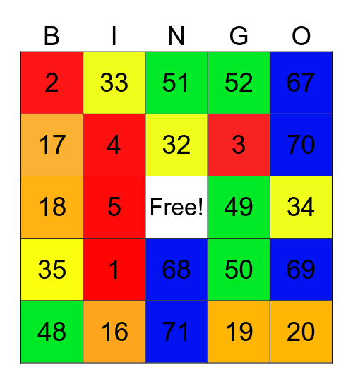 Bingo Colors Bingo Card