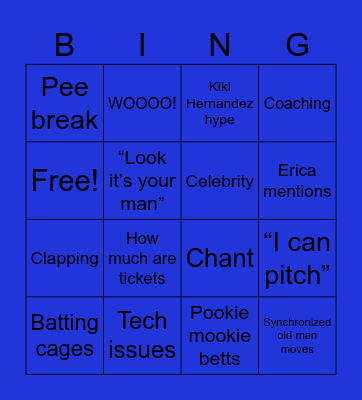 Baseball game Bingo Card