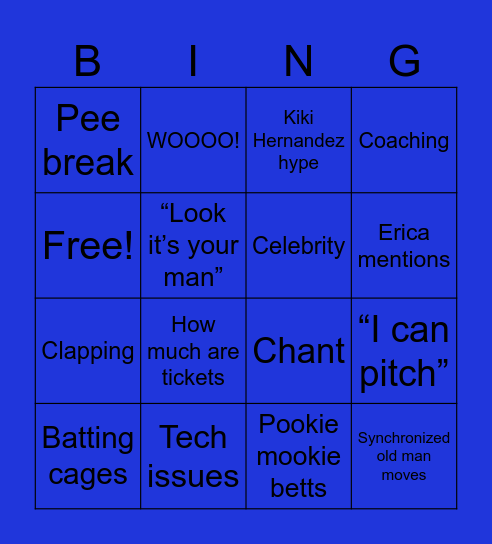 Baseball game Bingo Card