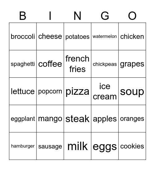 FOOD FOOD FOOD FOOD FOOD FOOD FOOD Bingo Card