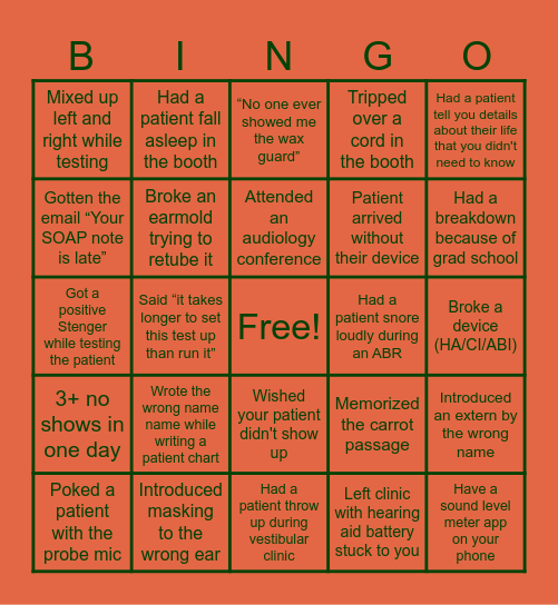 BTNRH Audiology Bingo Card