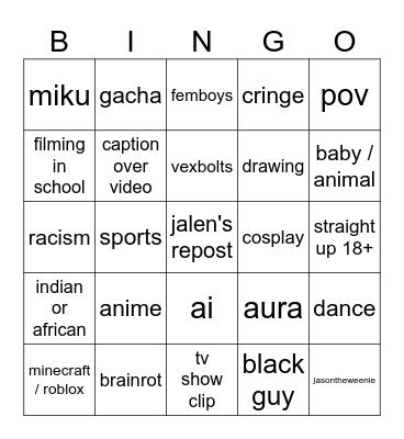 tiktok bingo Card