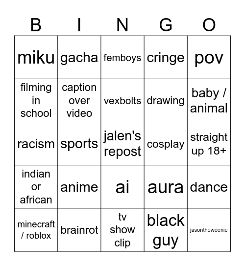 tiktok bingo Card