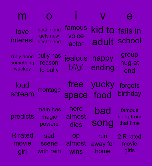 movie bingo Card