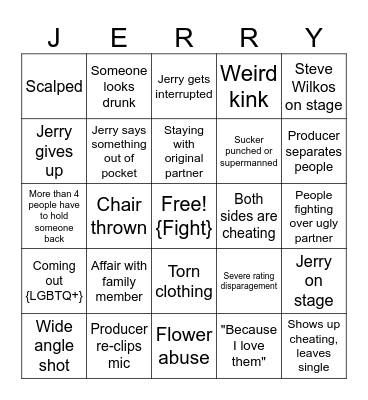 Jerry Springer Bingo Card