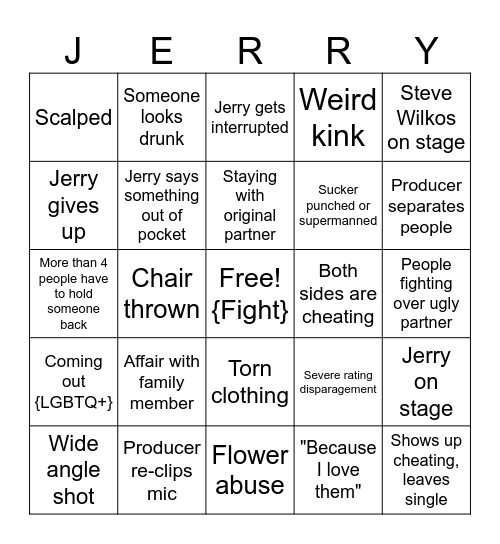 Jerry Springer Bingo Card