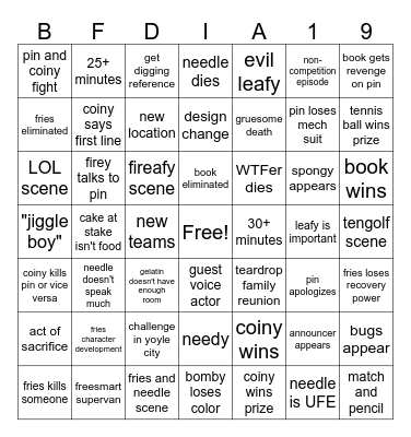 BFDIA 19 Bingo Card