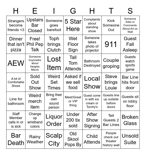 HEIGHTS THEATER BINGO Card