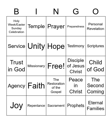 General Conference Bingo April 2025 Bingo Card