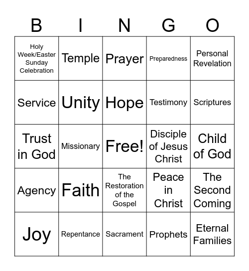 General Conference Bingo April 2025 Bingo Card