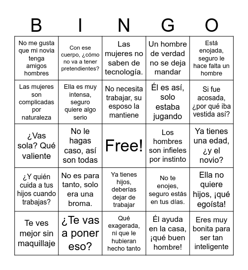 Violencia de genero Bingo Card