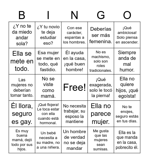 Violencia de genero Bingo Card