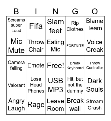 Gamer Rage Bingo Card