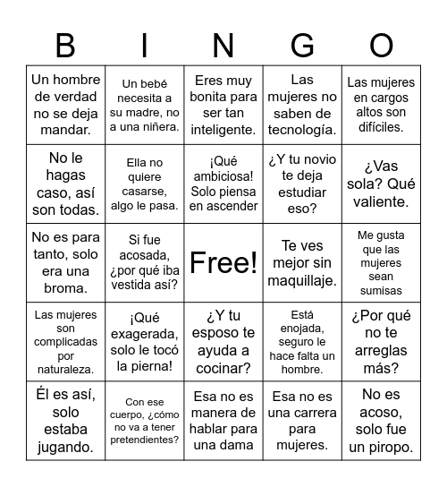 Violencia de género Bingo Card