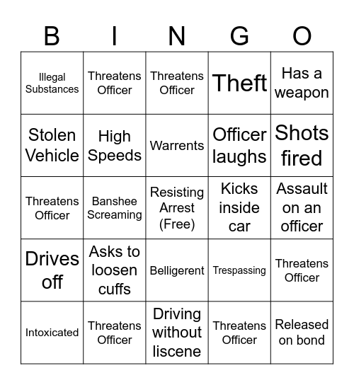 Bodycam Bingo Card