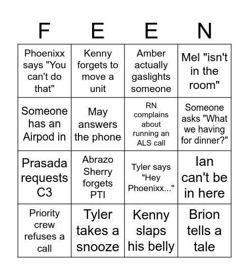 BHN Bingo Card
