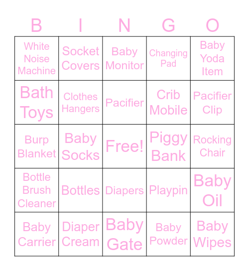 Baby Love Shower Bingo Card
