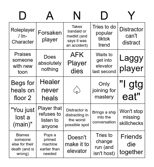 Dandy's World Bingo x2 Bingo Card
