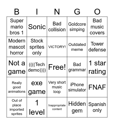 Game Creator Bingo Card